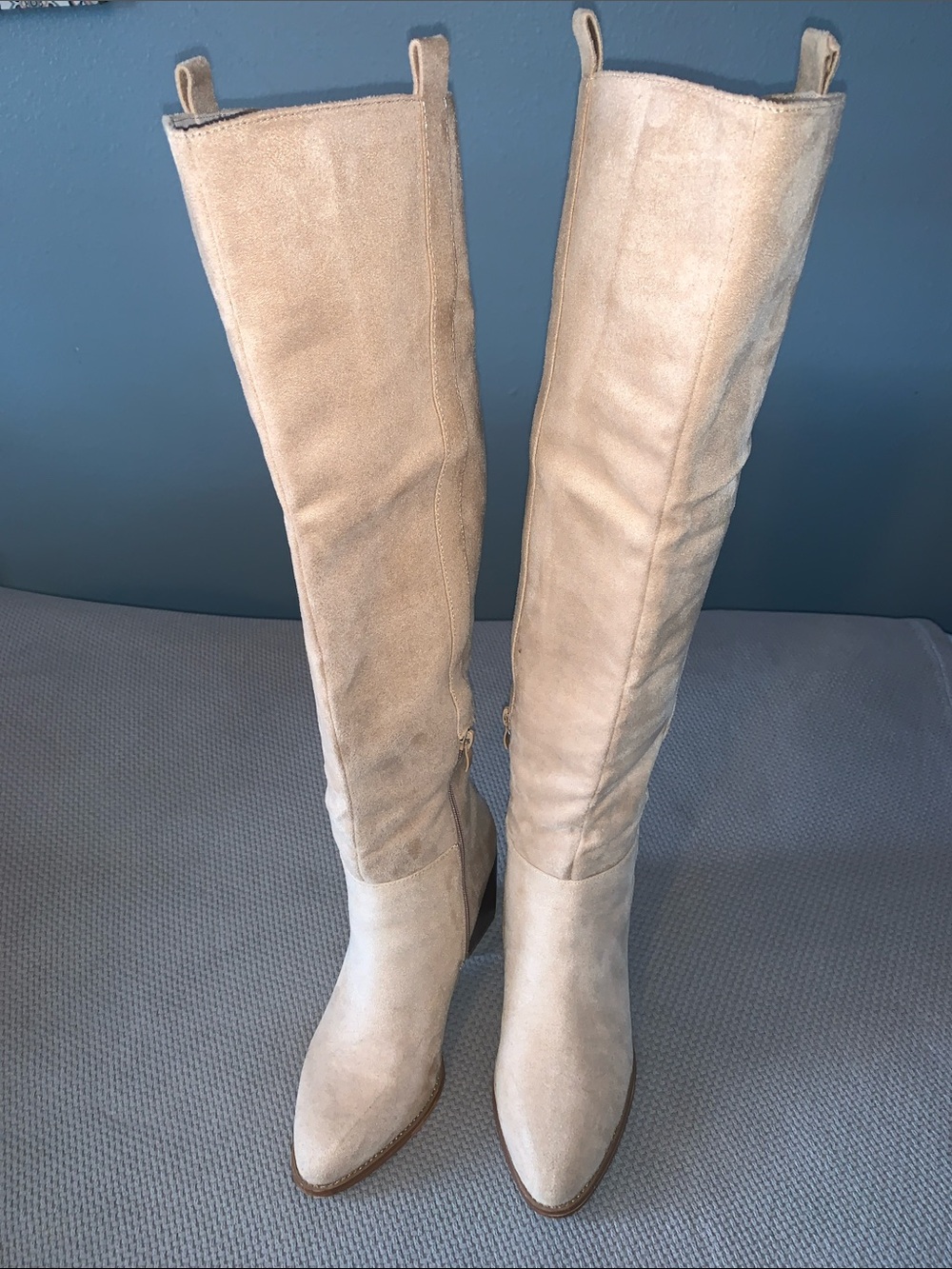 Over-the-Knee Women's Boots in Light Beige Suede